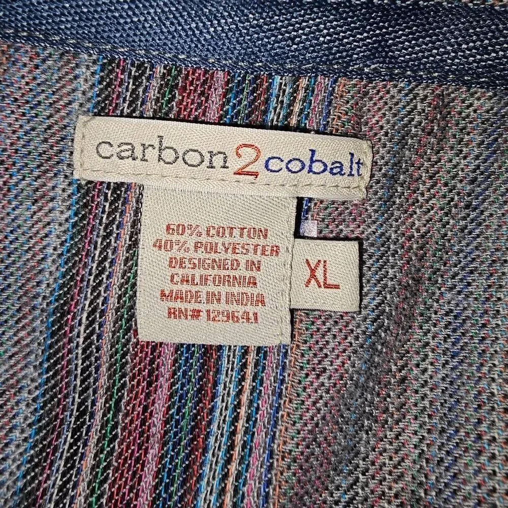 Carbon 2 Cobalt Mens Gray Striped Long Sleeve Button Down Shirt XL - Picture 4 of 4